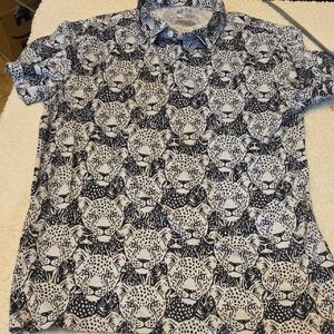 Apt. 9 Black & White Leopard Face Print Short Sleeve Polo